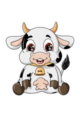 A happy cute little cow sitting, design animal cartoon vector illustration