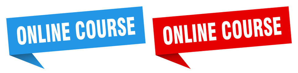 online course banner sign. online course speech bubble label set