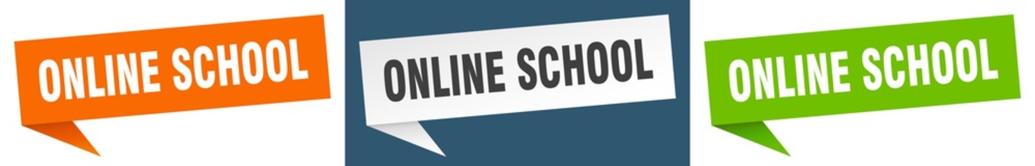 online school banner sign. online school speech bubble label set