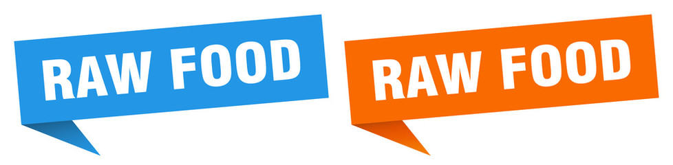raw food banner sign. raw food speech bubble label set