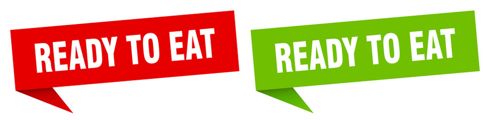 ready to eat banner sign. ready to eat speech bubble label set
