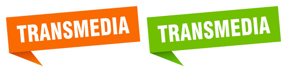transmedia banner sign. transmedia speech bubble label set