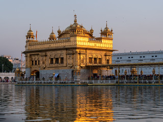 Fototapeta premium late afternoon sun shining on the beautiful golden temple in amritsar