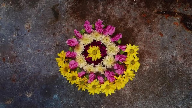 Making Onam Pookalam / Diwali Flower Rangoli stop motion animation