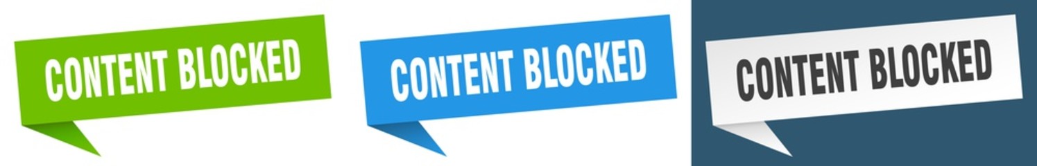 content blocked banner sign. content blocked speech bubble label set