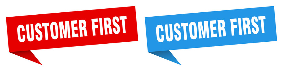 customer first banner sign. customer first speech bubble label set