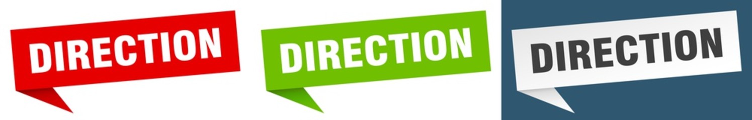 direction banner sign. direction speech bubble label set