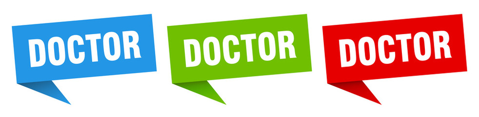 doctor banner sign. doctor speech bubble label set