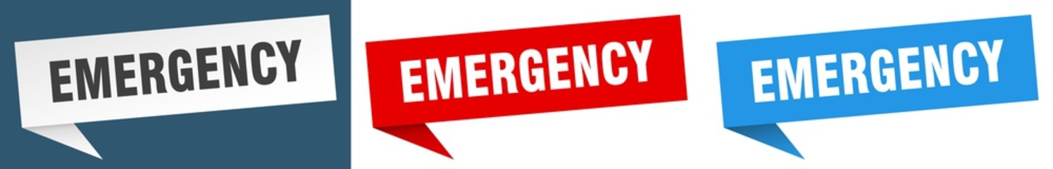 emergency banner sign. emergency speech bubble label set