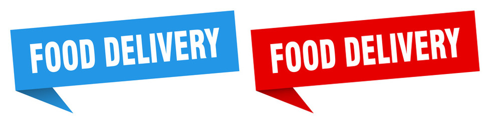 food delivery banner sign. food delivery speech bubble label set