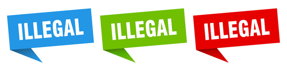 illegal banner sign. illegal speech bubble label set