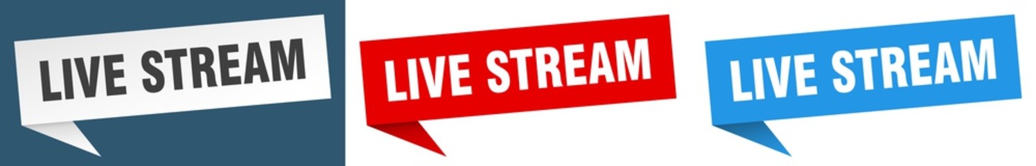 live stream banner sign. live stream speech bubble label set