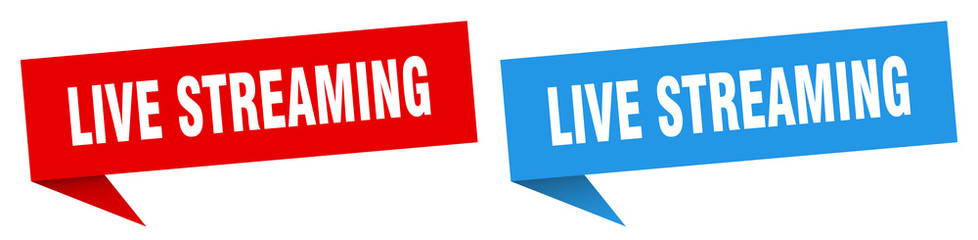 live streaming banner sign. live streaming speech bubble label set