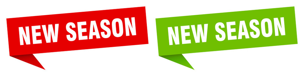 new season banner sign. new season speech bubble label set