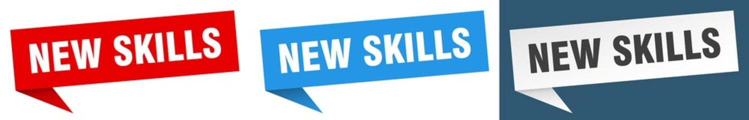 new skills banner sign. new skills speech bubble label set