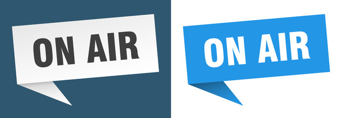 on air banner sign. on air speech bubble label set
