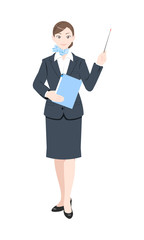 指示棒　書類　ビジネス　スーツ　女性　全身