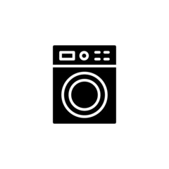 Washing machine Icon in black flat glyph, filled style isolated on white background