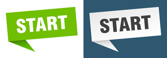 start banner sign. start speech bubble label set