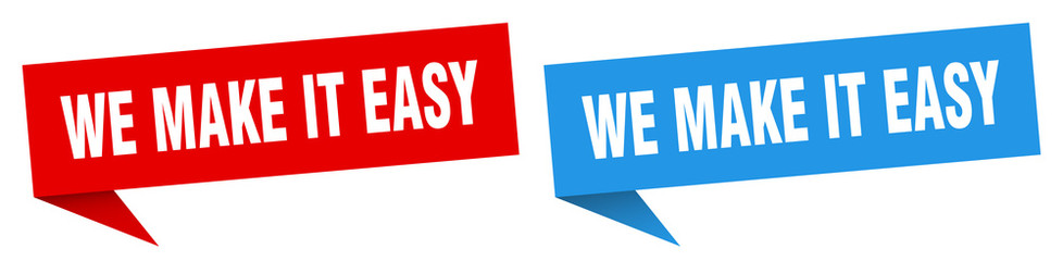 we make it easy banner sign. we make it easy speech bubble label set
