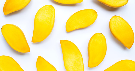 Tropical fruit, Mango  slices on white background.