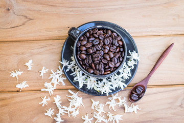 Coffee cup with coffee beans