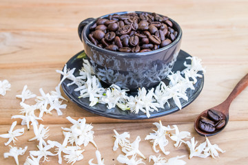 Coffee cup with coffee beans