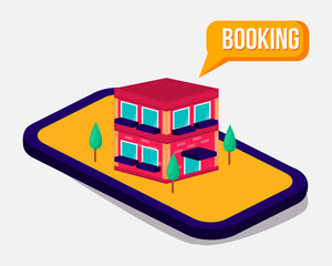 hotel booking application on smartphone concept icon vector illustration 