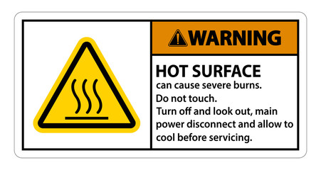 Warning Hot surface sign on white background