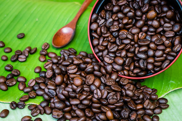 Coffee beans in a cup of coffee