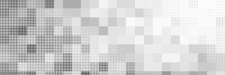 Vector banner, squares. Halftone dots background, fading dot effect.