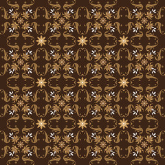 Beautiful traditional Javanese batik with flower motifs and dark brown color design.