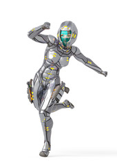 astronaut girl on sci-fi suit is running fast