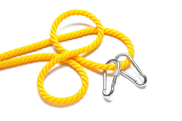 Naklejka premium Rope with lobster clasps on white background