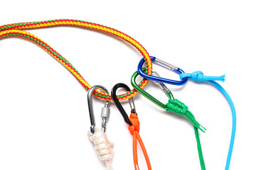 Ropes with lobster clasps on white background