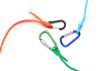 Ropes with lobster clasps on white background