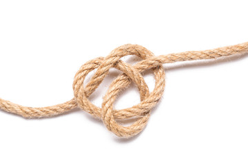 Rope with knot on white background
