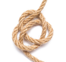 Rope with knot on white background