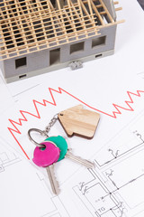Keys of home and downward graphs on construction diagrams. Real estate crisis. House under...