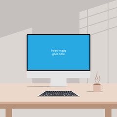Set of pc and keybord, office desk in a flat vector style. Layout with a blank screen on an isolated background.
Vector graphics for presentations. template, banner or website eps 10