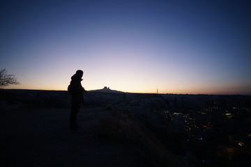 Fototapeta premium View of Goreme at night, Cappadocia, Turkey