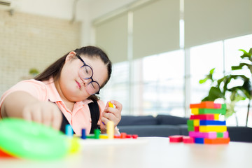 Autism girl learning development in the rehabilitation center.