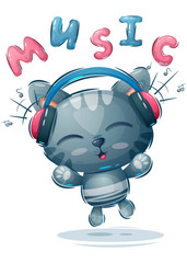 Kitten listening to music
