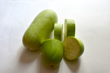Close up of Fresh Green Winter Melon isolated on white background.