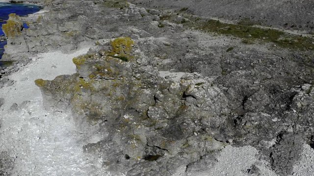 Orbit drone on limestone cliffs in Gotland, Rauk