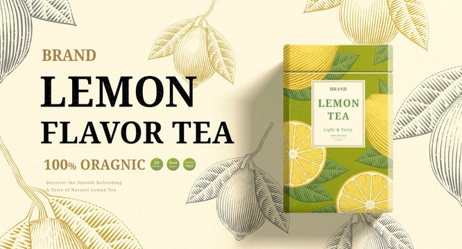 Engraving lemon mint tea ads
