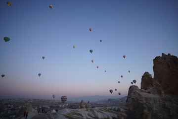 The great tourist attraction of Cappadocia - balloon flight. Cappadocia is known around the world as one of the best places to fly with hot air balloons. Goreme, Cappadocia, Turkey