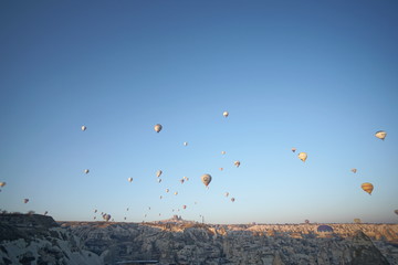 The great tourist attraction of Cappadocia - balloon flight. Cappadocia is known around the world as one of the best places to fly with hot air balloons. Goreme, Cappadocia, Turkey