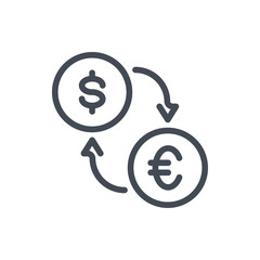 Money Exchange line icon. Dollar and Euro Coins with Arrows vector outline sign.