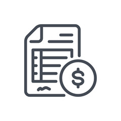 Financial Report line icon. Invoice Document with Dollar Coin vector outline sign.